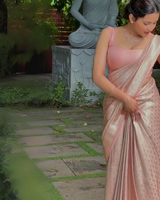 Mrinalini - Pink Banarasi Silk Saree with Subtle Zari Geometric Weave