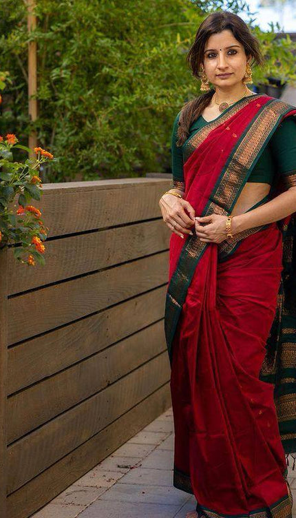 Woebegone Red Soft Silk Saree