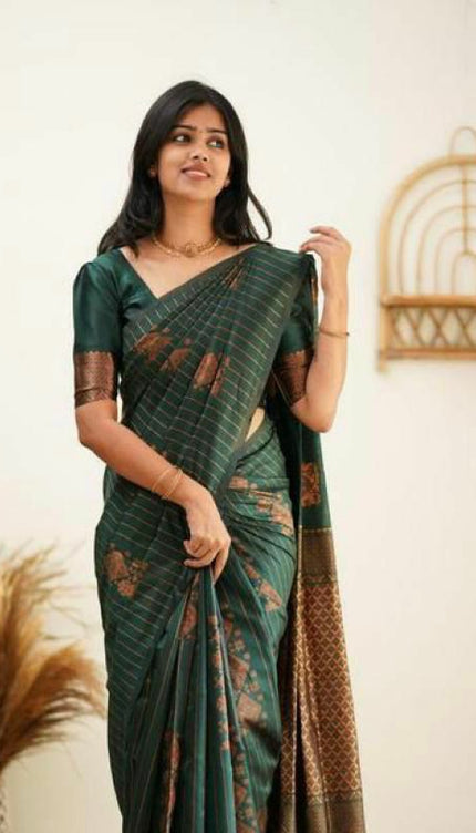 Amazing Dark Green Soft Silk Saree