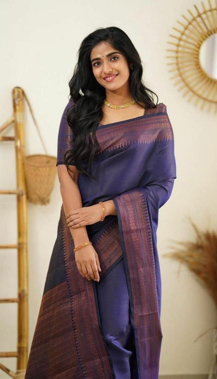 Lagniappe Navy Blue Soft Silk Saree