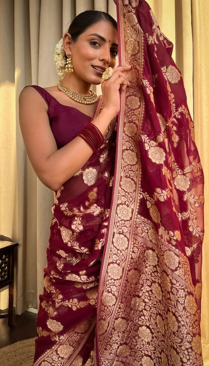 Laita Red Banarasi Silk Saree