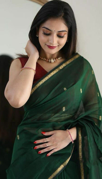 Green And Red Soft Cotton Saree