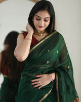 Green And Red Soft Cotton Saree