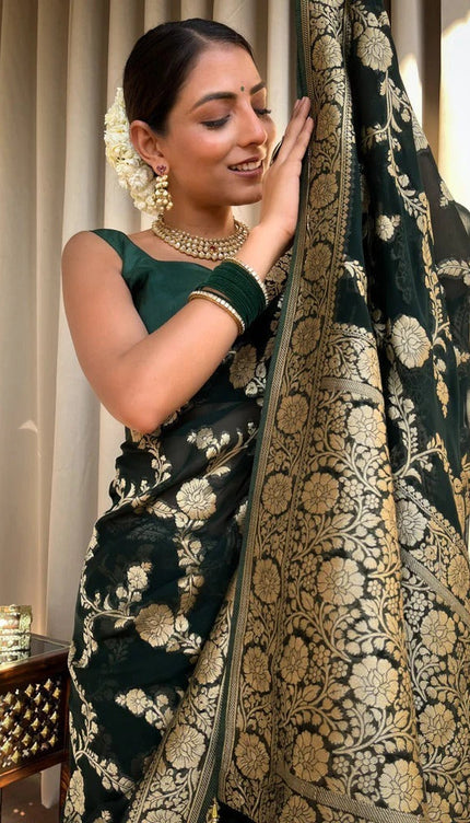 Laita Green Banarasi Silk Saree