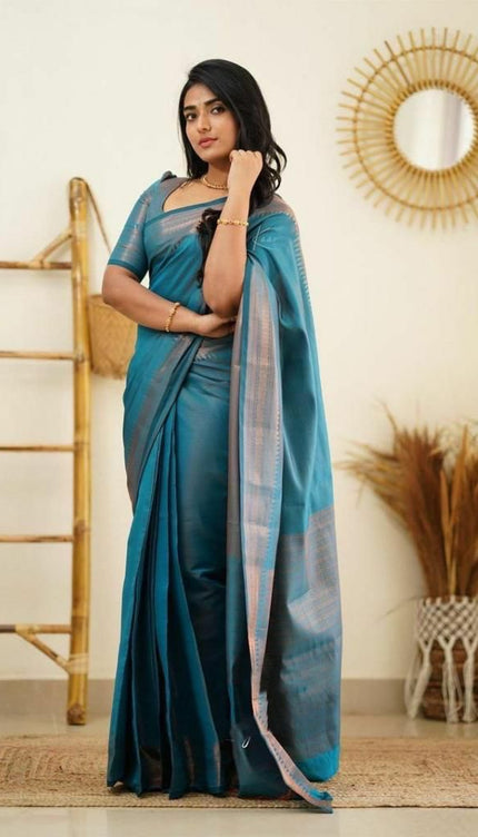 Brood Firozi Soft Silk Saree