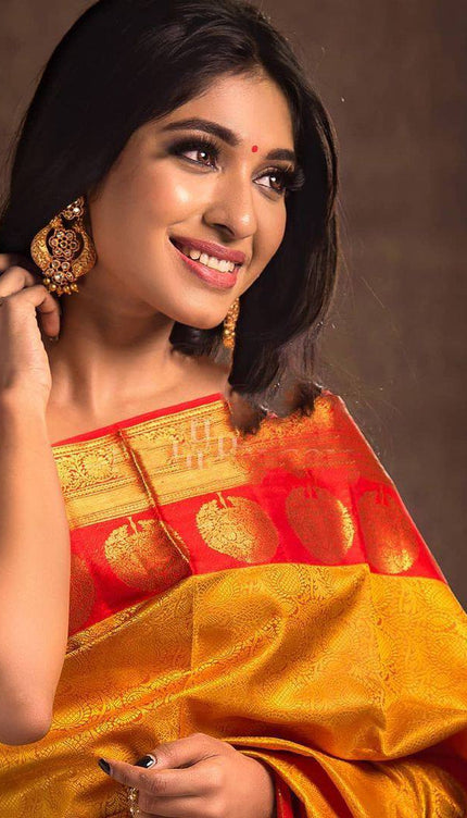 Adorning Yellow Soft Banarasi Silk Saree