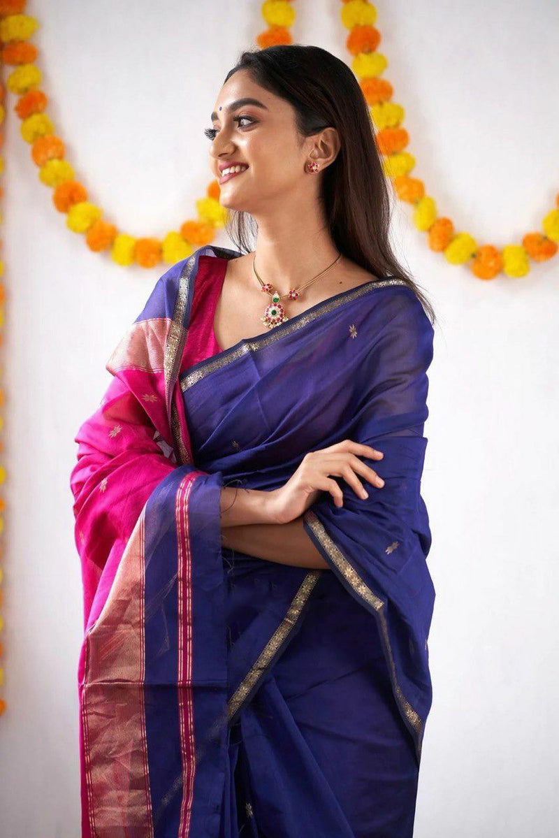 Blue Jacquard Work Soft Lichi Silk Saree