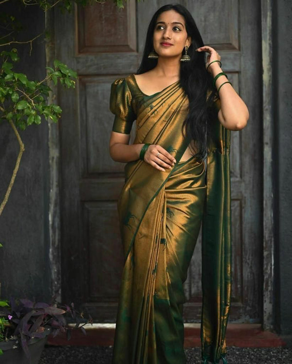 Dark Green Soft Lichi Silk Jacquard Saree