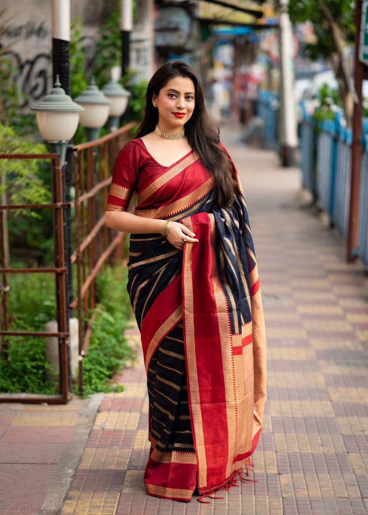 Prodigal Navy Blue Soft Silk Saree