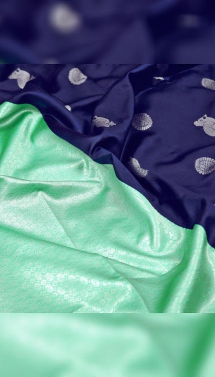 Valiba Kanchi expo Navy Blue Colored Saree With Firozi Pallu Banarasi Sari