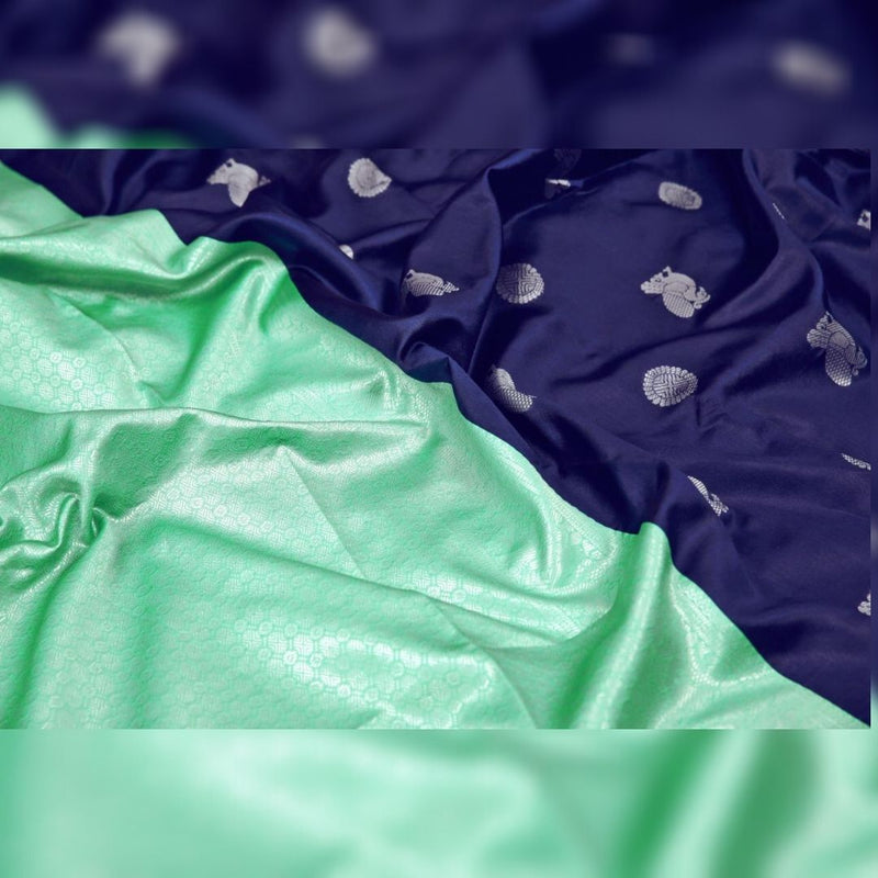 Valiba Kanchi expo Navy Blue Colored Saree With Firozi Pallu Banarasi Sari