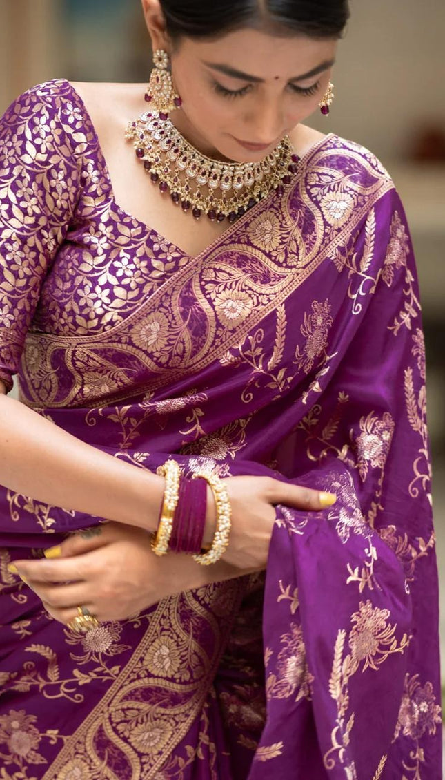 Hema Purple Banarasi Silk Saree