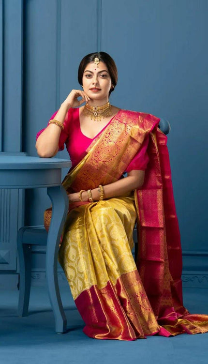 Lissome Yellow Soft Silk Saree