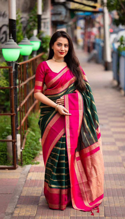 Whimsical Dark Green Soft Silk Saree