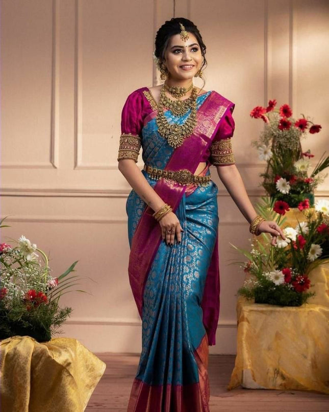 Desiring Firozi Soft Banarasi Silk Saree