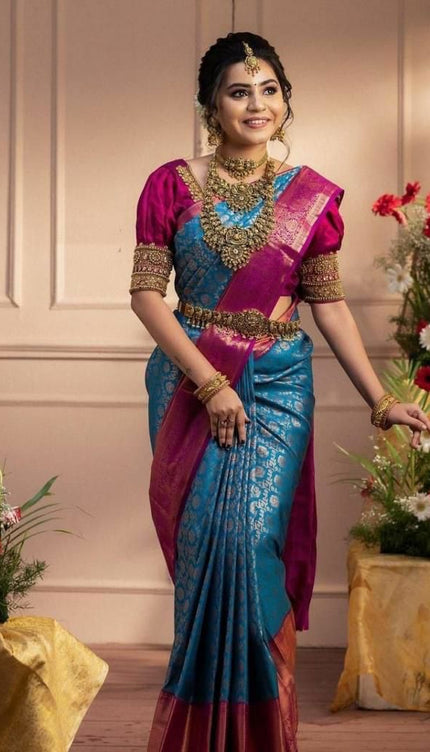 Desiring Firozi Soft Banarasi Silk Saree
