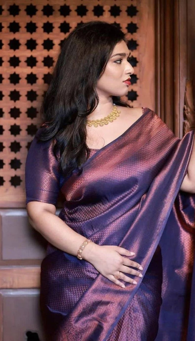 Namrata Navy Blue Soft Silk Saree With Chatoyant Blouse Piece