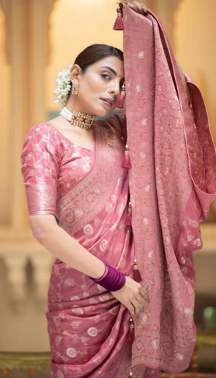 Hira Peach Banarasi Silk Saree