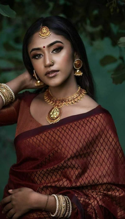 Unique Design Maroon Banarasi Soft Silk Saree