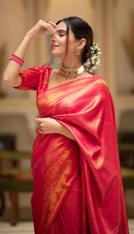 Carrot Red Premium Soft Banarasi Silk Saree