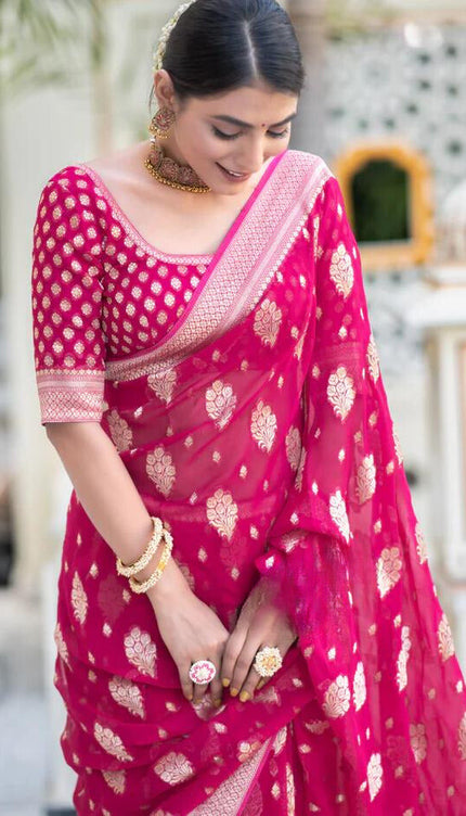 Pink Banarasi Soft Silk Saree