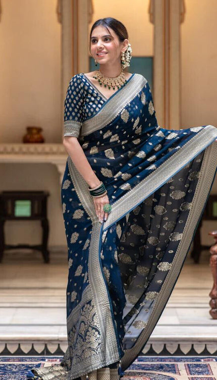 Midnight Blue Banarasi Silk Saree