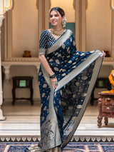Midnight Blue Banarasi Silk Saree