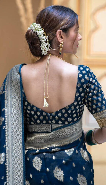 Midnight Blue Banarasi Silk Saree