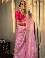Tisha pink Soft Banarasi Saree With Attached Blouse