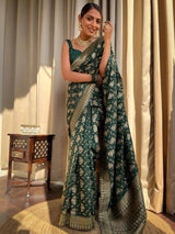 Laita Green Banarasi Silk Saree