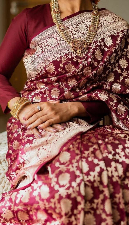 Wine Banarasi Silk Saree