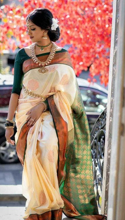 Desirable Beige Soft Silk Saree
