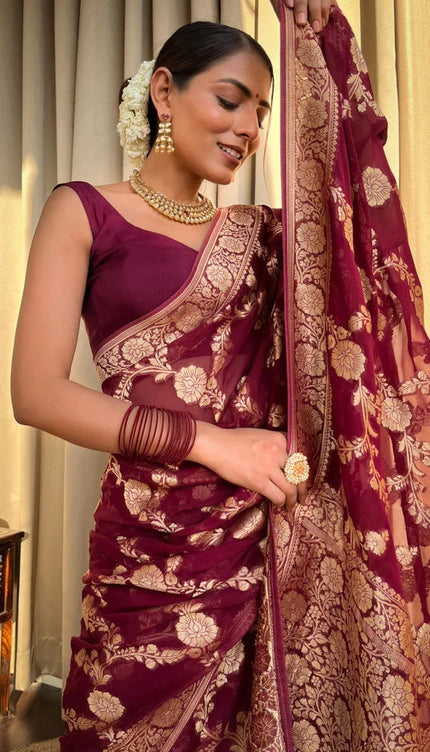 Laita Red Banarasi Silk Saree