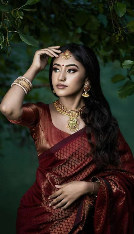 Unique Design Maroon Banarasi Soft Silk Saree