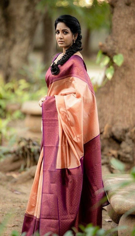 Outstanding Peach Soft Silk Saree