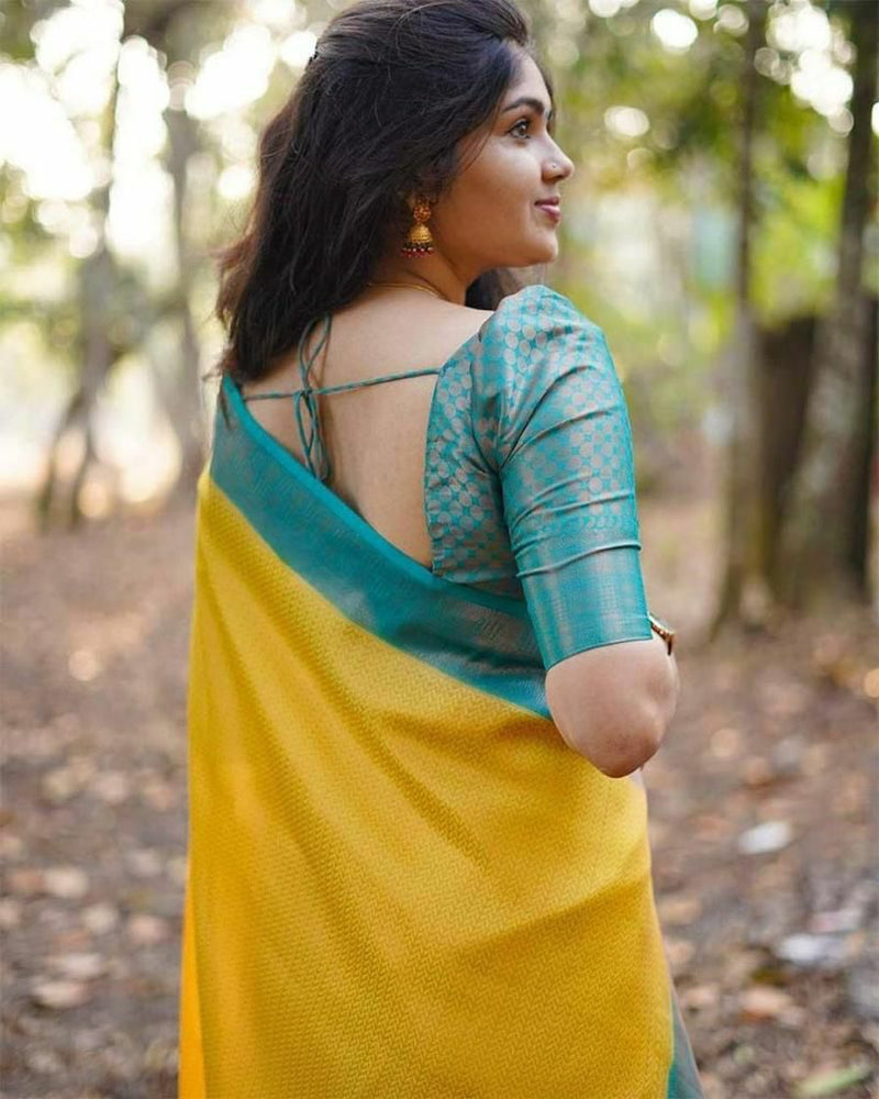 Sensational Yellow Soft Silk Saree