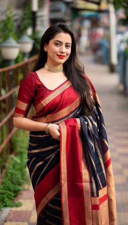 Prodigal Navy Blue Soft Silk Saree