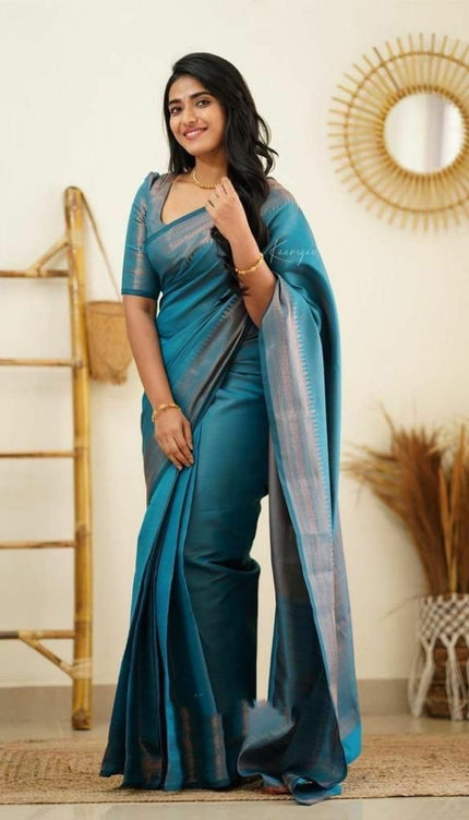 Brood Firozi Soft Silk Saree