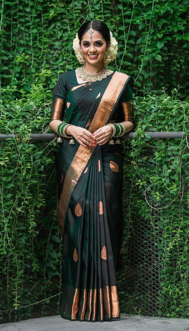 Wedding Special Dark Green Jacquard Work Saree