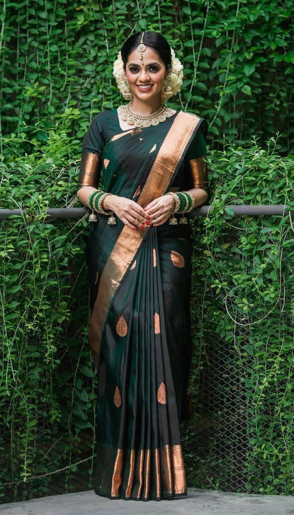Wedding Special Dark Green Jacquard Work Saree