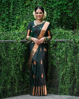 Wedding Special Dark Green Jacquard Work Saree