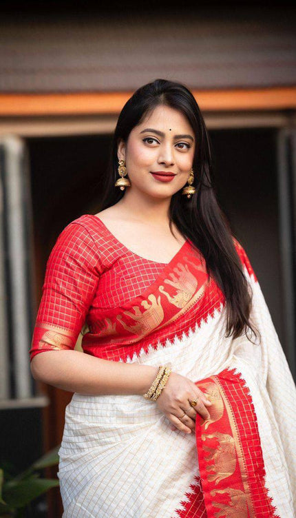 Neer White With Red Soft Silk Saree