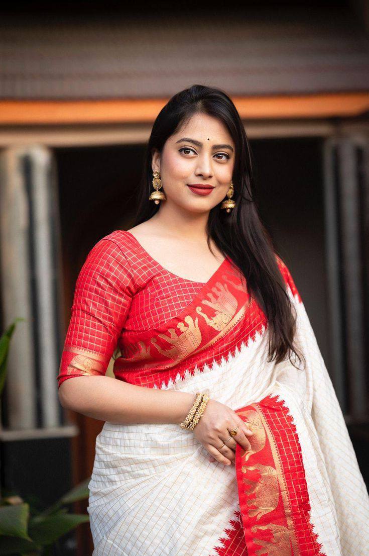 Neer White With Red Soft Silk Saree