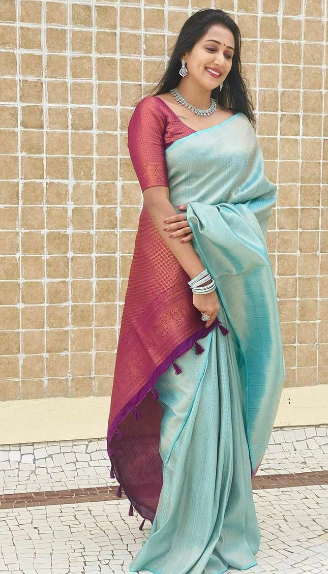 Dazzling Firozi Soft Silk Saree