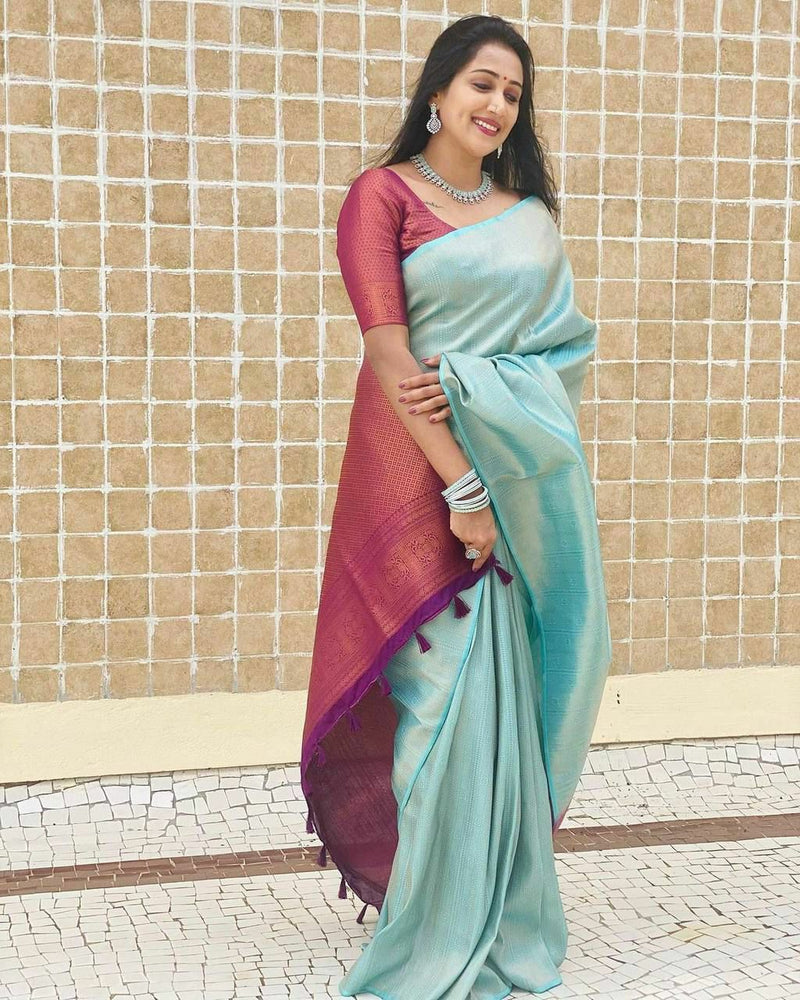 Dazzling Firozi Soft Silk Saree