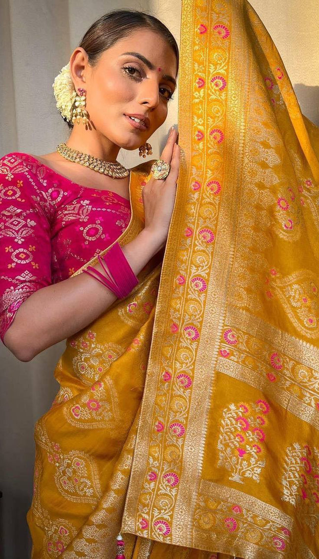 Yellow Color Premium Soft Banarasi Silk Saree