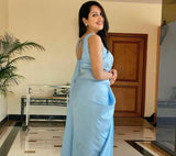Ladies Sky Blue Color Soft Lichi Silk Saree