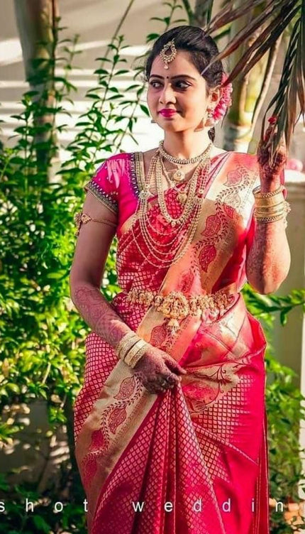 Bright Pink Soft Lichi Silk Saree