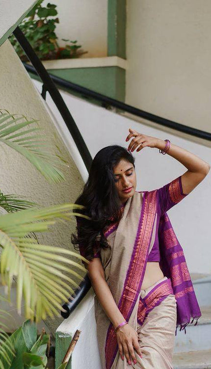 Admirable Beige Soft Silk Saree