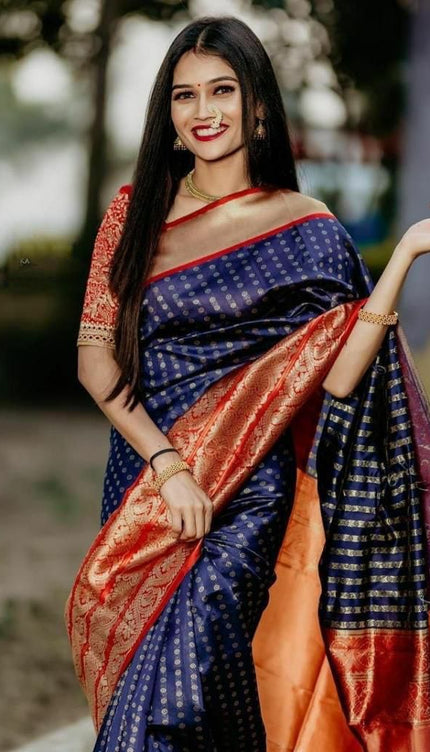 Glowing Royal Blue Soft Banarasi Silk Saree